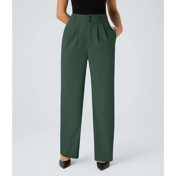 Halara Pants - NWT Halara Flex™ High Waisted Shirred Straight Leg Green Work Pants Size XL